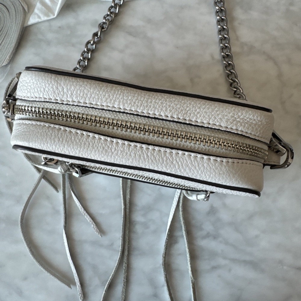 Rebecca Minkoff White Four Zip Fringe Moto Camera Bag EUC - Picture 5 of 9